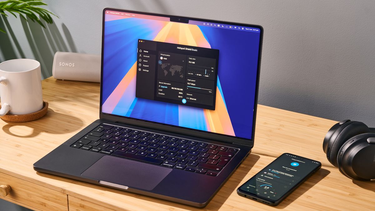 Hotspot Shield Basic app on macOS laptop
