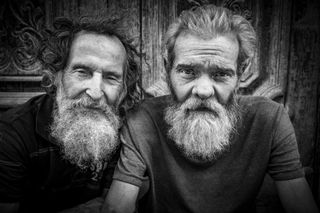 Black and white photograph of two men titled 'Fathers, Cuba' by Catherine Chetwynd