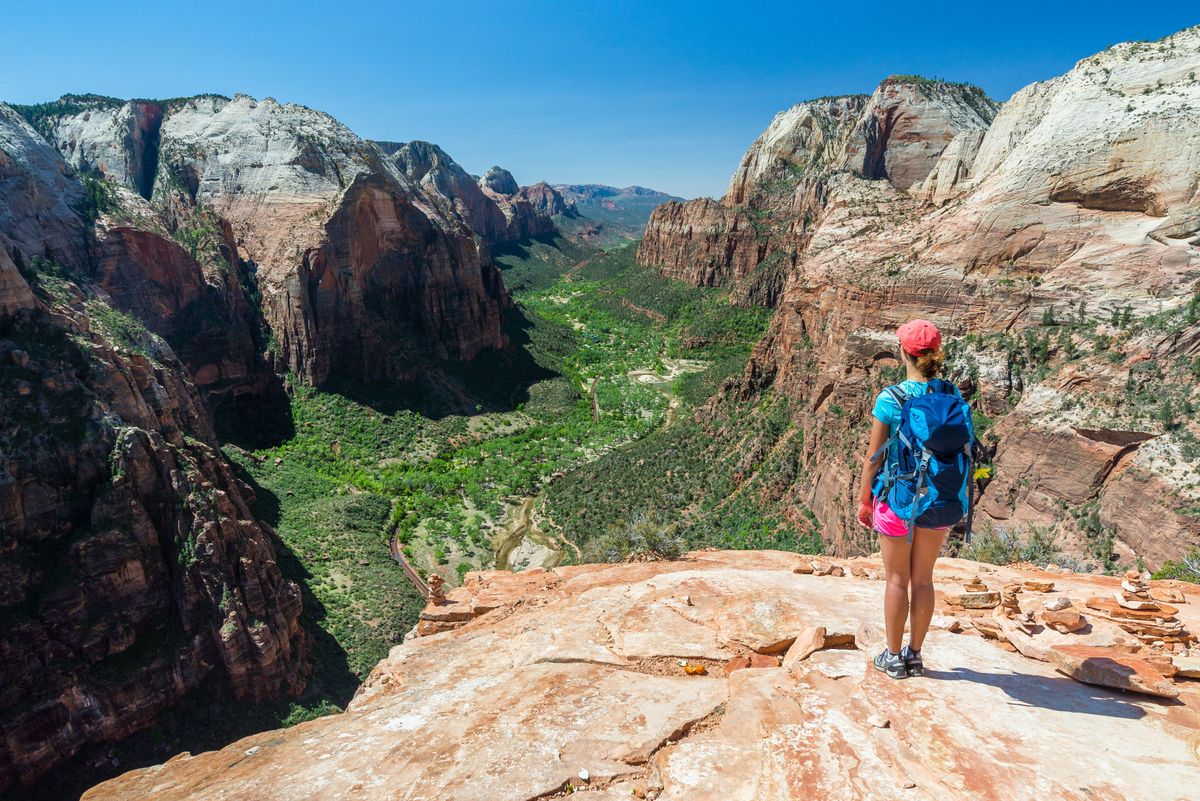 A hiker on the Angels Landing summit