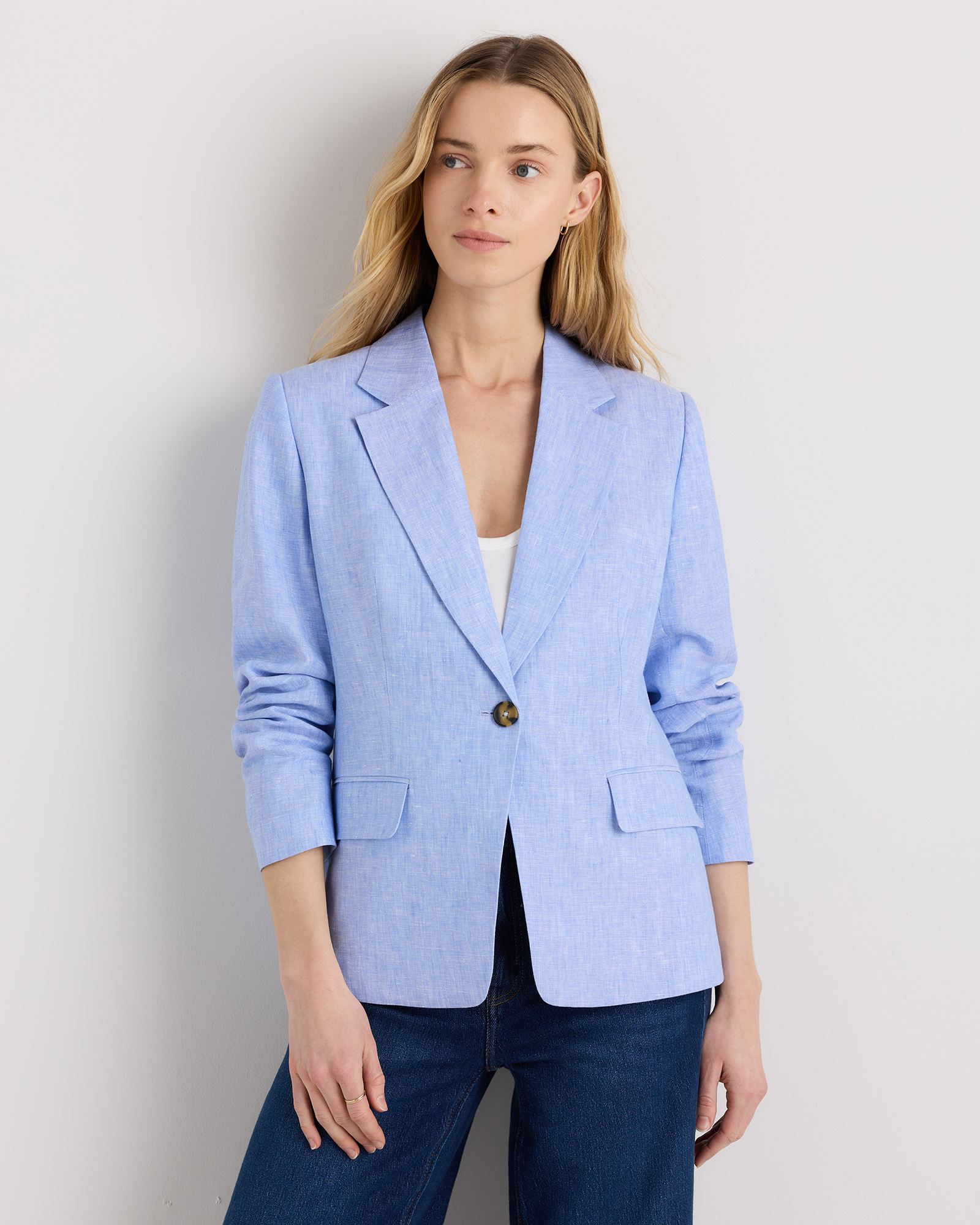 100% European Linen Structured Blazer in French Blue