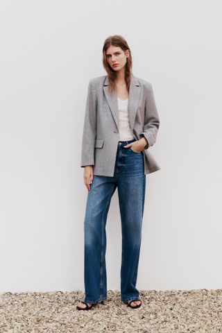 Straight Cut Herringbone Blazer