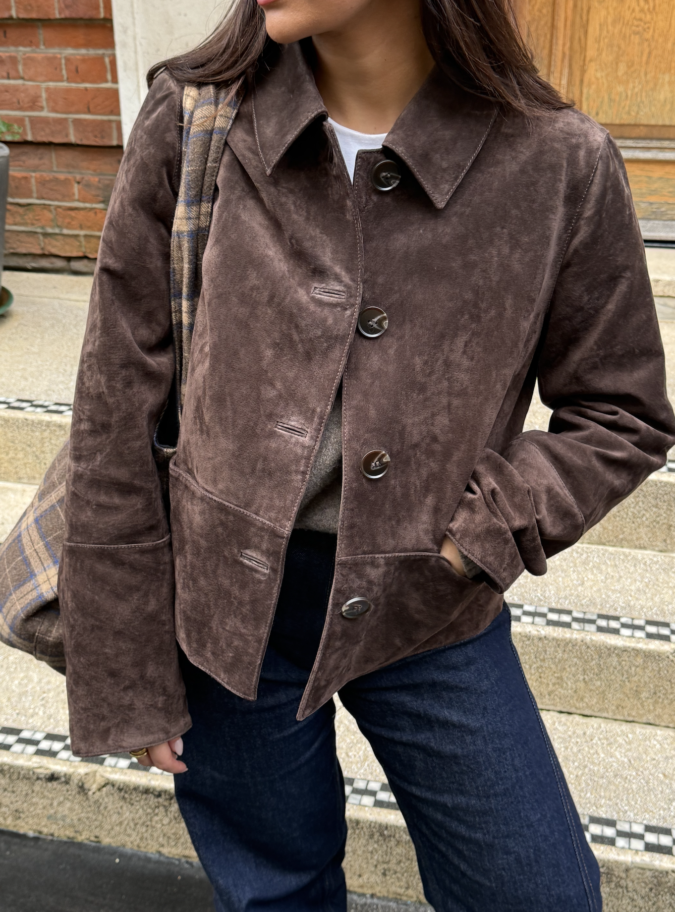 Marina wearing the rise & fall jacket
