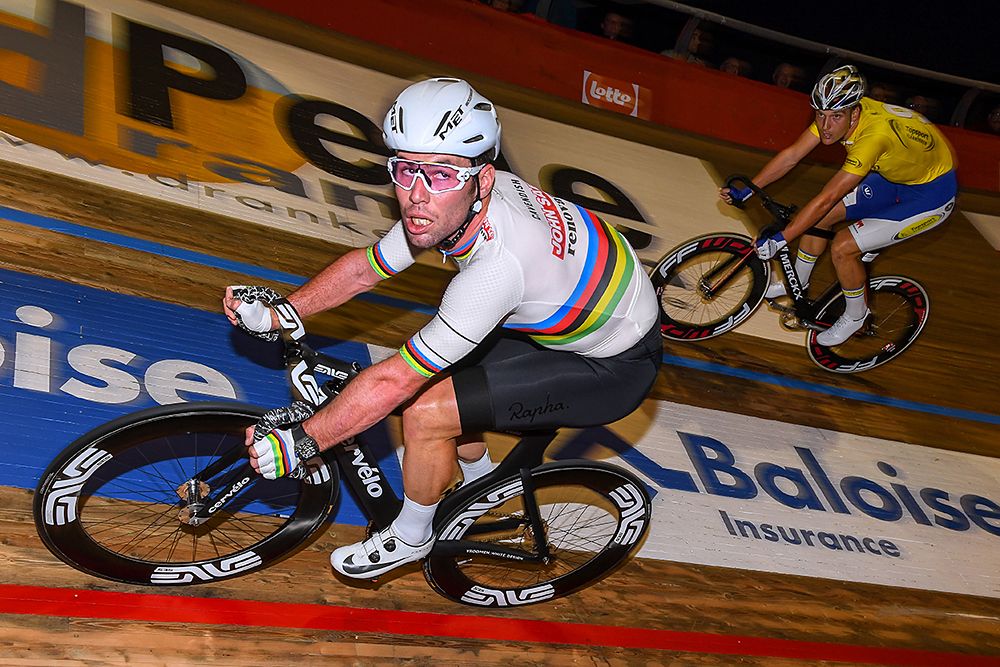 Mark Cavendish out on the track in the first day of racing at the 2016 Gent Six Day