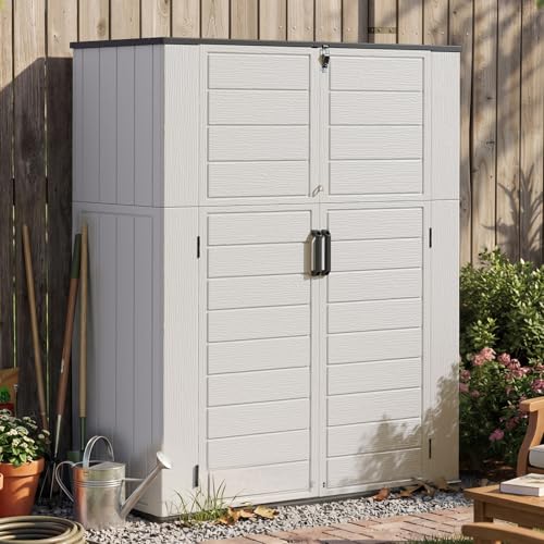 Aoxun 61 Cu.ft Outdoor Storage Shed, Widened Outdoor Storage Cabinet Waterproof Vertical Resin Shed With Floor for Patio, Garden Tools, Pool Equipment, Easy to Assemble (white)