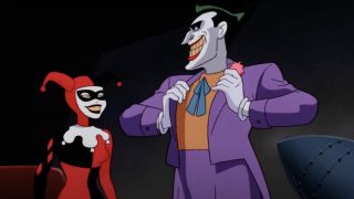 Harley Quinn looking adoringly at a pompous Joker in Batman: The Animated Series