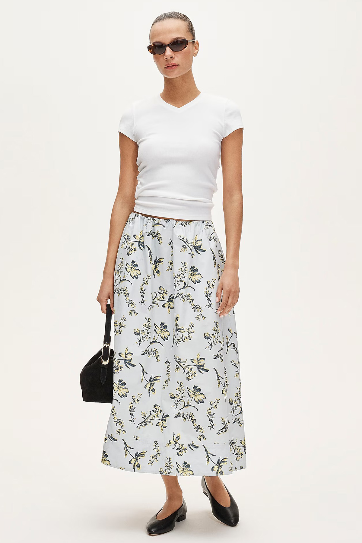 Pull-On Midi Skirt in Lotus Print