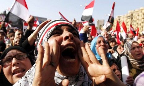 Demonstrators mark the first anniversary of Egypt&amp;#039;s uprising