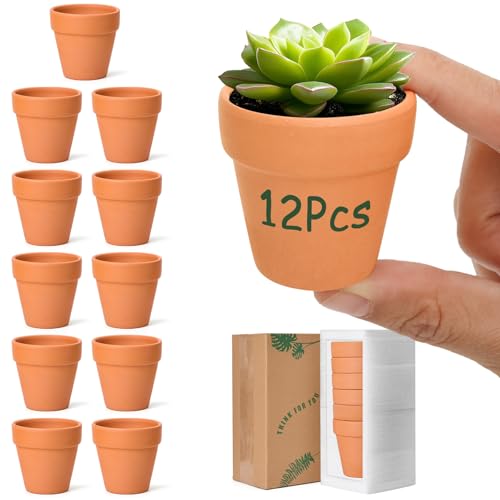 T4u 6.5cm Terracotta Plant Pots 12 Pack, Mini Clay Pots With Drainage Holes