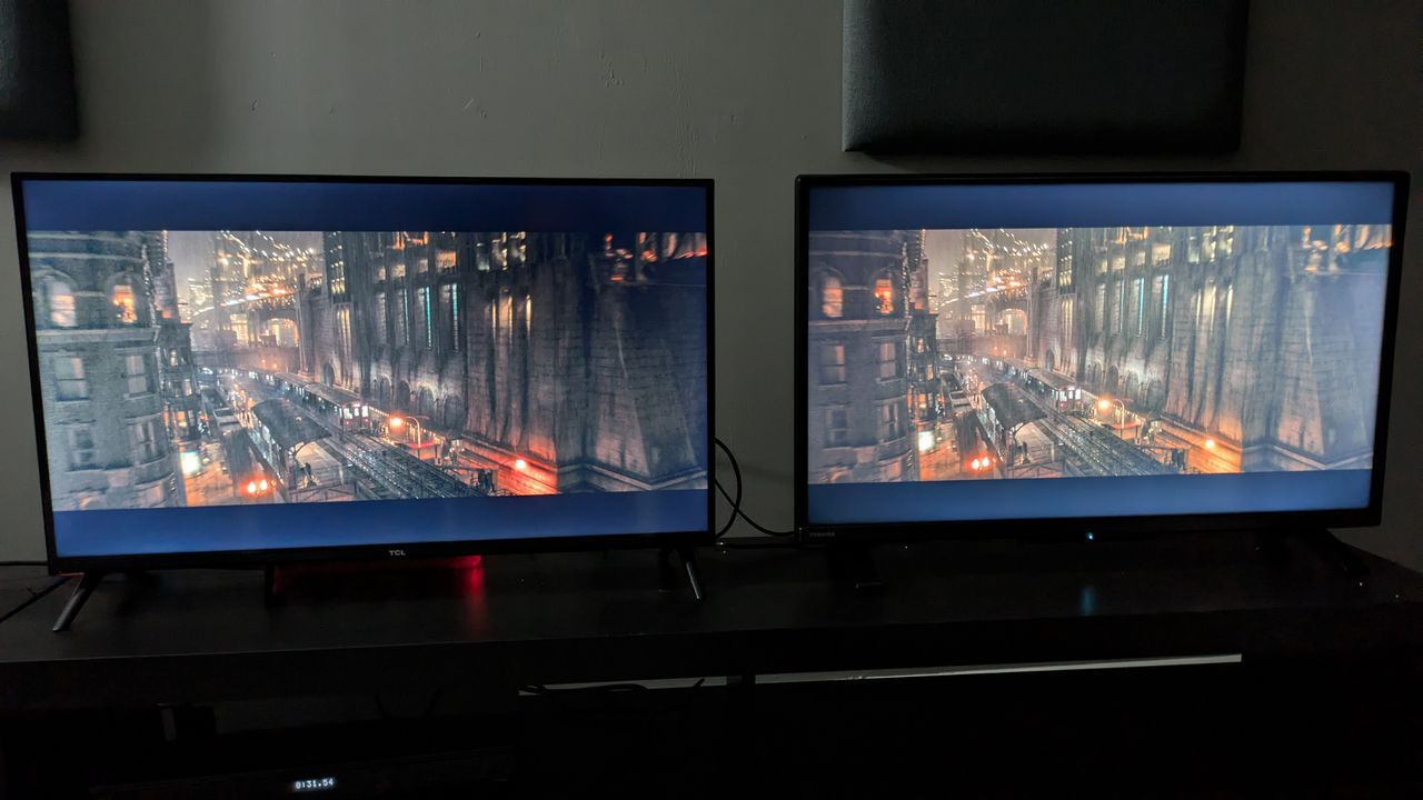 TCL 5400 and Toshiba LF2F53DB with The Batman on screen 2