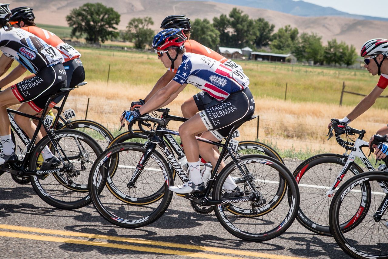 US Champion Greg Daniel (Axeon) before crashing out of the race