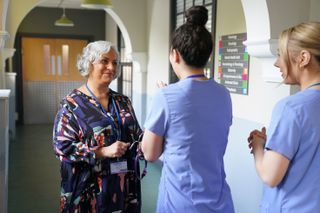Misbah pictured with nurses Cleo and Perri Lomax in Hollyoaks.