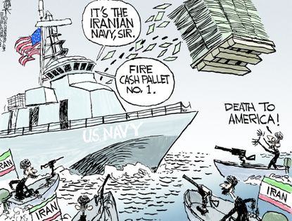 Political cartoon U.S. Iran deal bribe