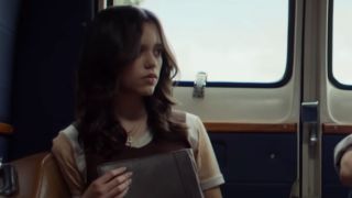 Jenna Ortega on a bus in X movie.