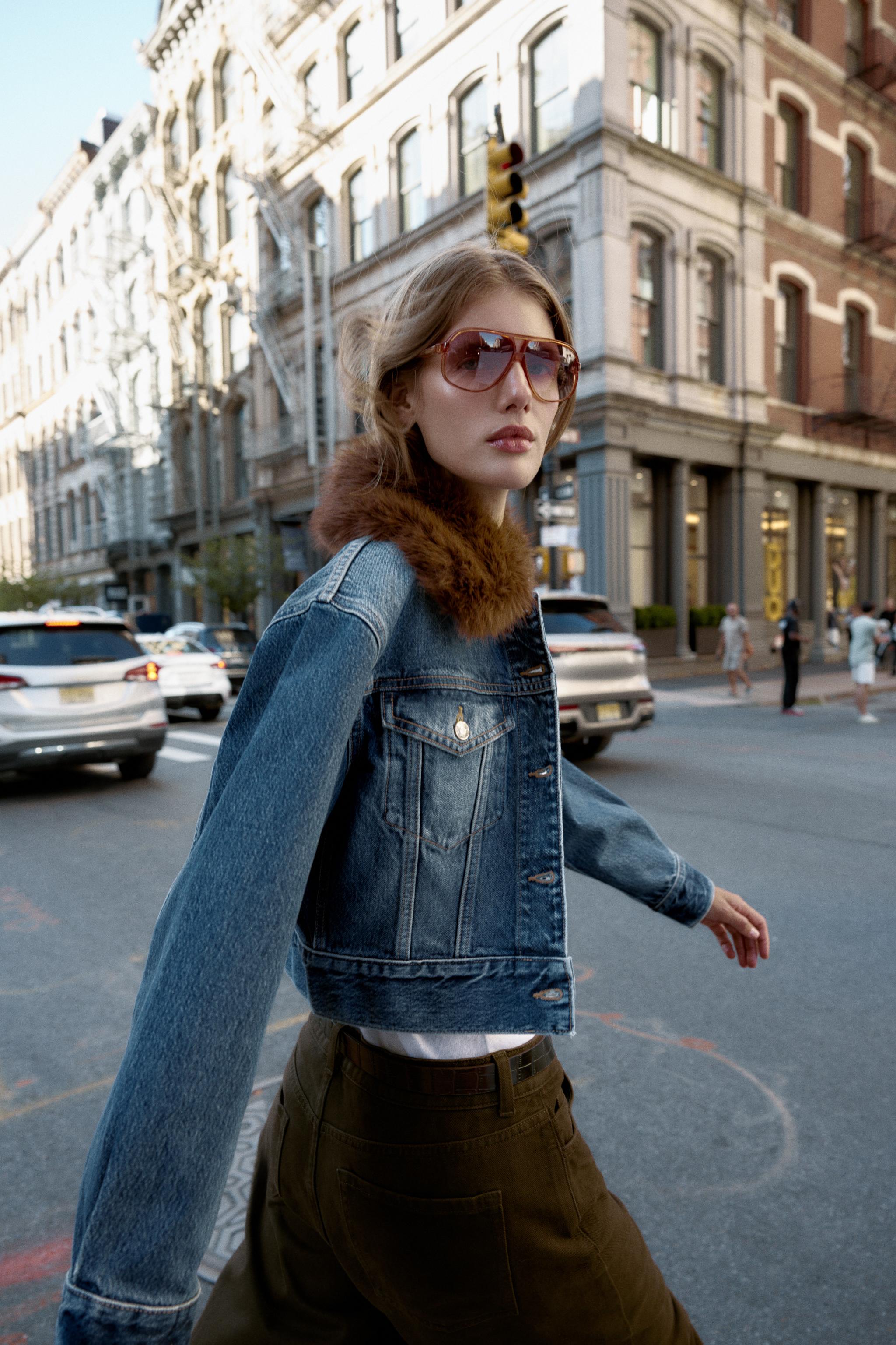 Z1975 Faux Fur Lapel Cropped Denim Jacket