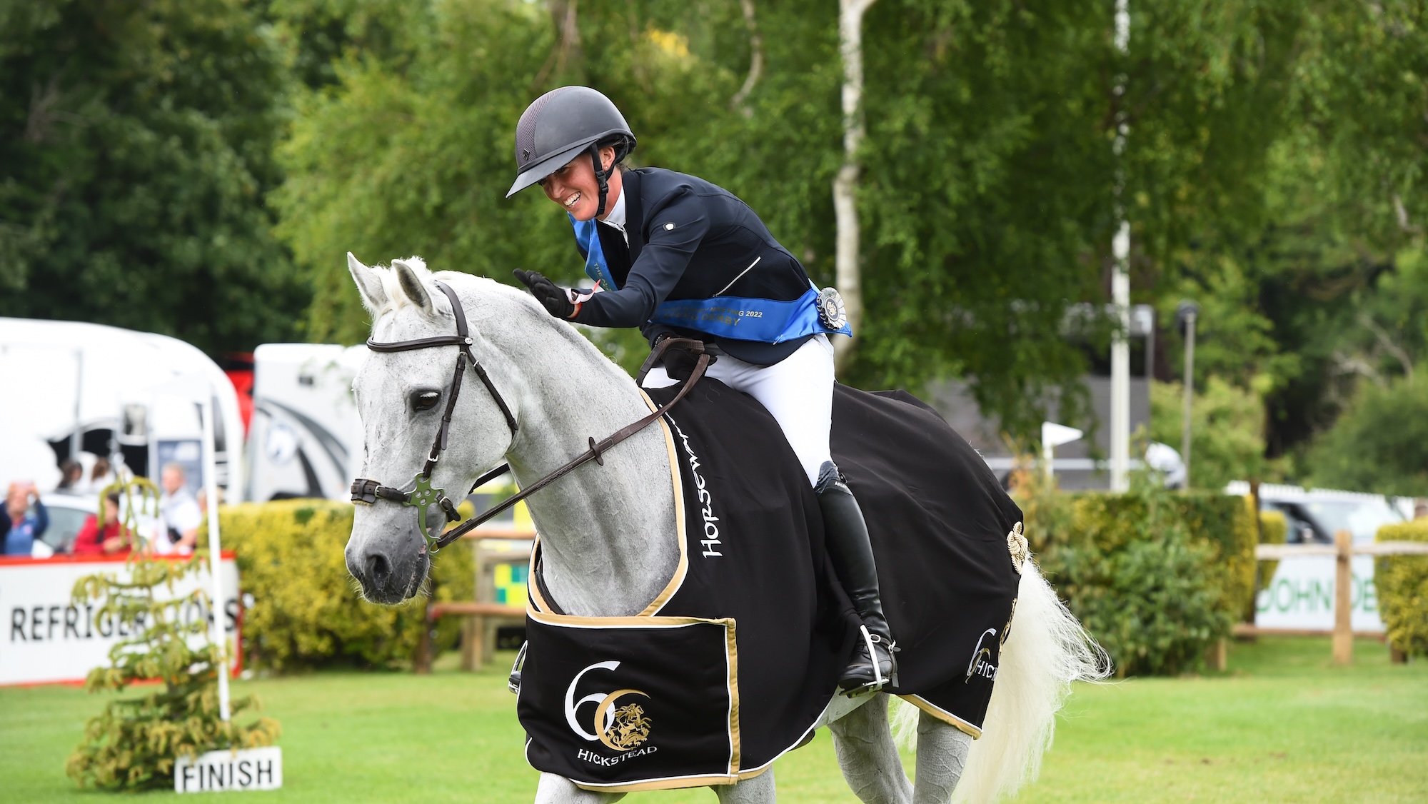 Harriet Biddick pats Silver Lift in the 2022 speed derby prizegiving