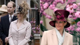 Composite of Duchess Sophie wearing bold hats to the Easter service in 2009 and in 2000