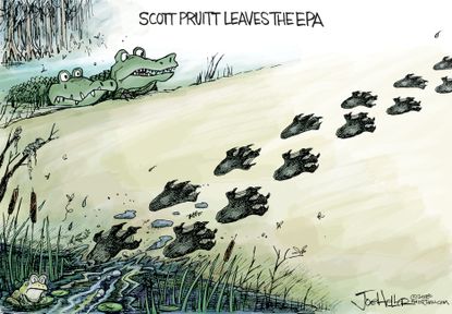 Political cartoon U.S. Scott Pruitt EPA resignation swamp monster
