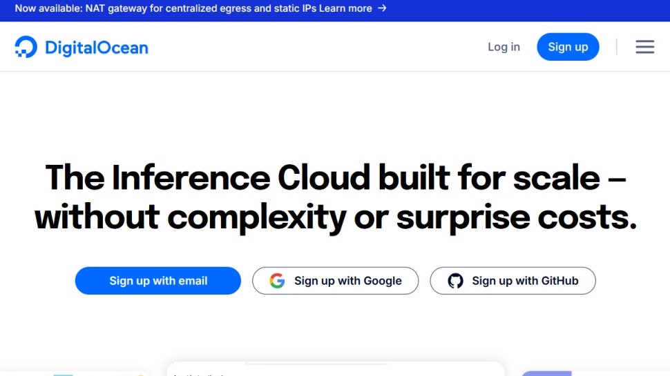 DigitalOcean website screenshot (January 2026).