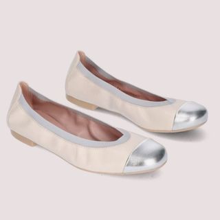 silver and white ballet pumps