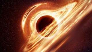 An artist's illustration of a black hole. The center of a black hole is an example of a singularity.