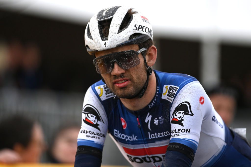 HARELBEKE BELGIUM MARCH 24 Kasper Asgreen of Denmark and Team Soudal Quick Step crosses the finish line during the 66th E3 Saxo Bank Classic Harelbeke 2023 a 2041km one day race from Harelbeke to Harelbeke on UCIWT March 24 2023 in Harelbeke Belgium Photo by Tim de WaeleGetty Images