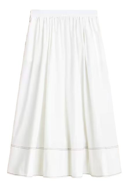 Contrast-Stitch Midi Skirt in Cotton Poplin