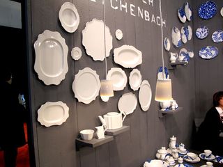 Kitchen crockery displayed on a wall