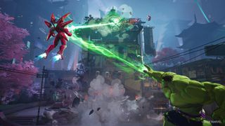 Hulk and Iron Man use a combo attack in this posed Marvel Rivals image