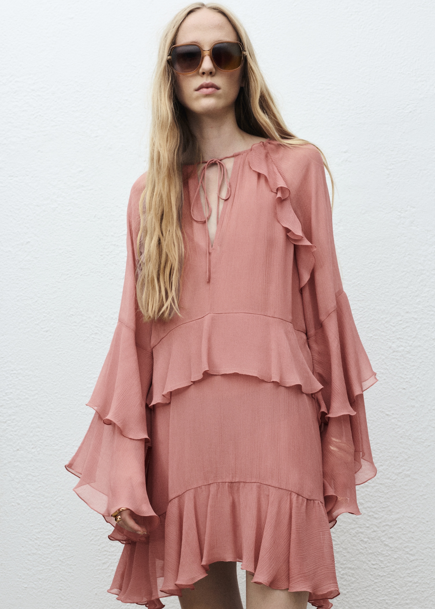 Flared Dress With Ruffled Sleeves - Women | Mango Usa