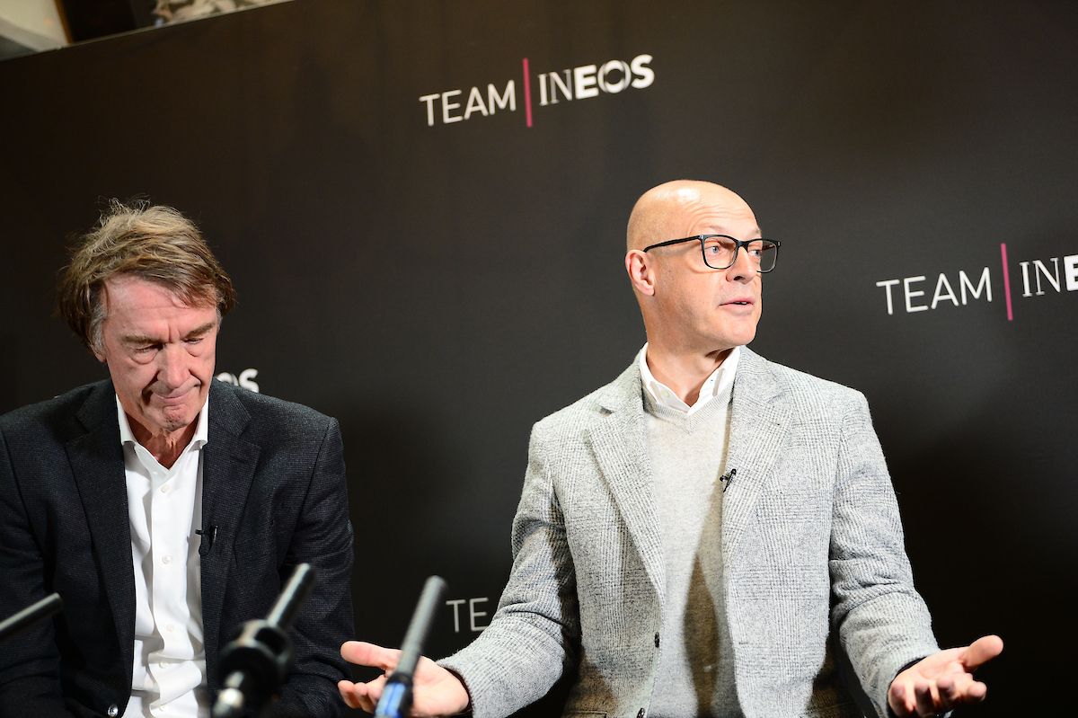 Dave Brailsford answers questions alongside Jim Ratcliffe, the new team owner