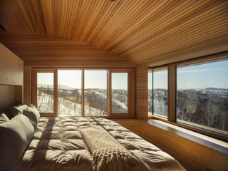 timber ski retreat bedroom interior