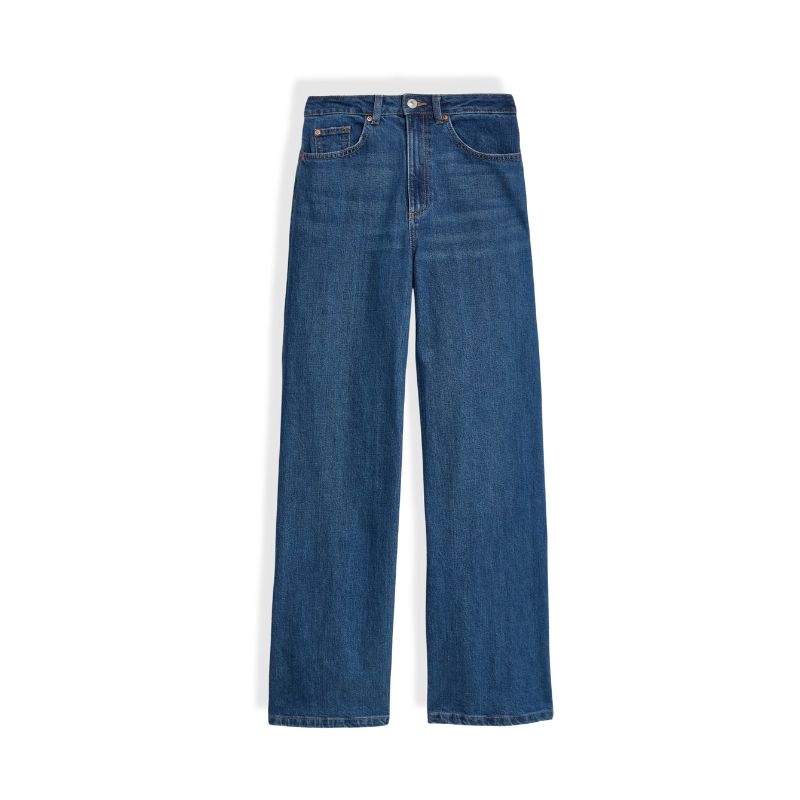 A pair of medium indigo wide leg jeans by M&amp;amp;S