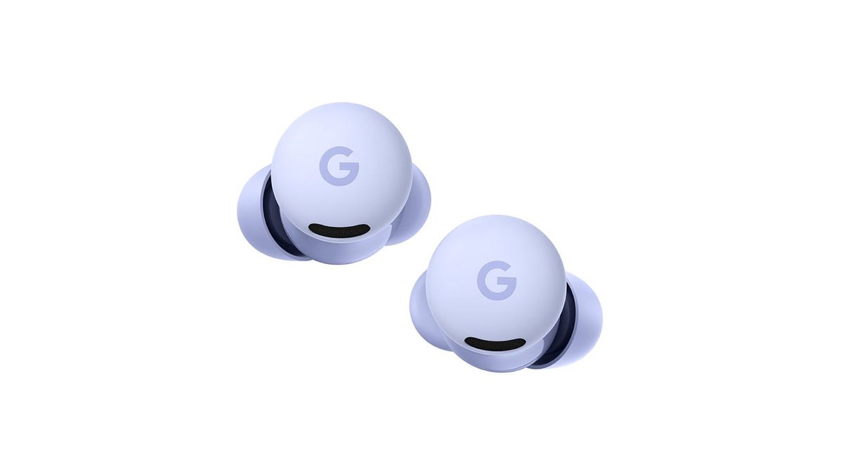 Close up of leaked Pixel Buds 2a in iris colorway