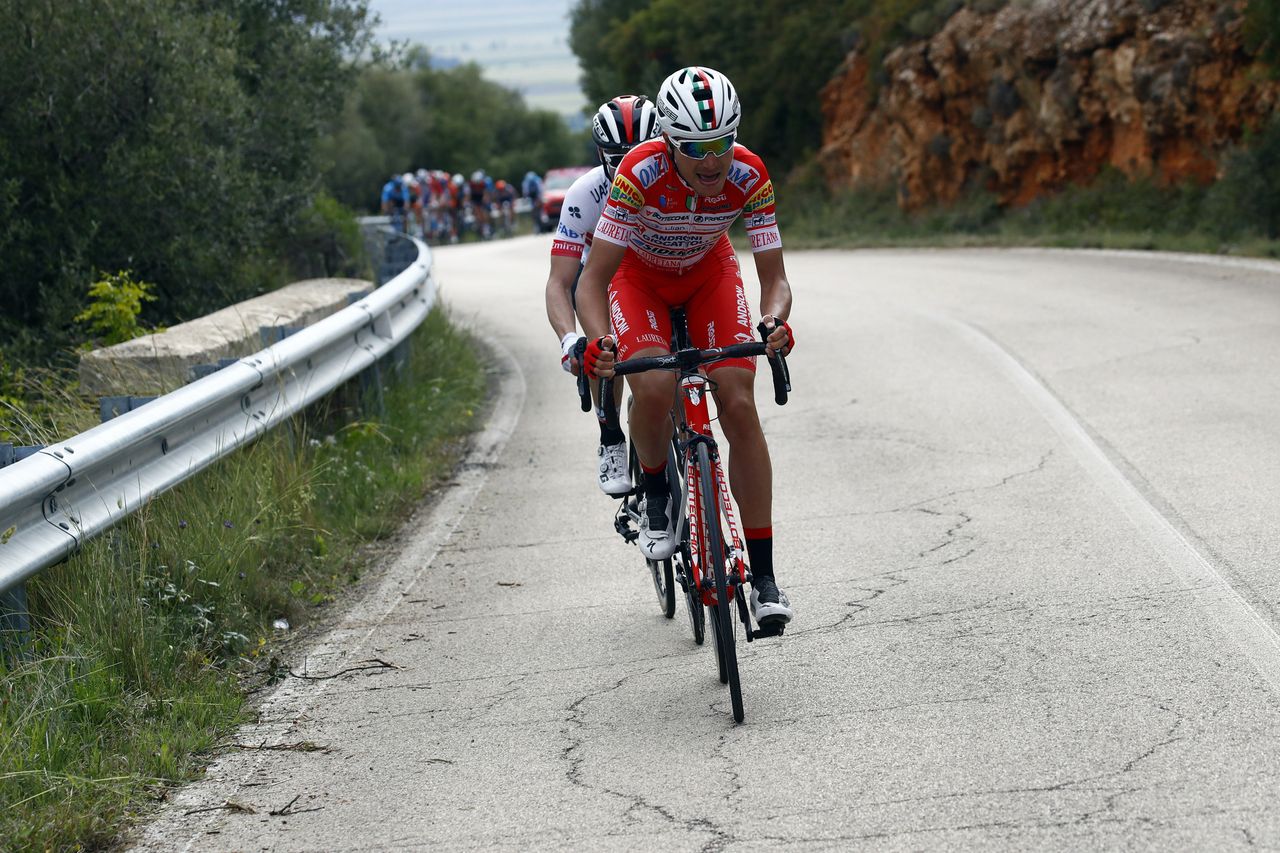 Masnada leads Conti on the attack late in the stage