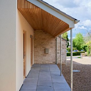 Timber cladding on veranda outside of the house