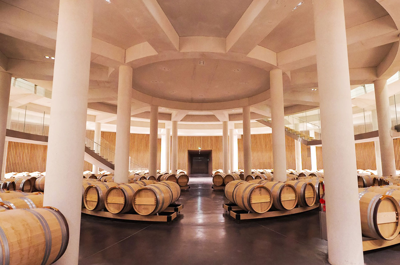 The elegant circular barrel cellar at Ch&acirc;teau Haut-Bailly