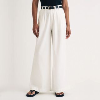 white wide leg suit trousers