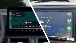 Two car dashboards showing Apple CarPlay