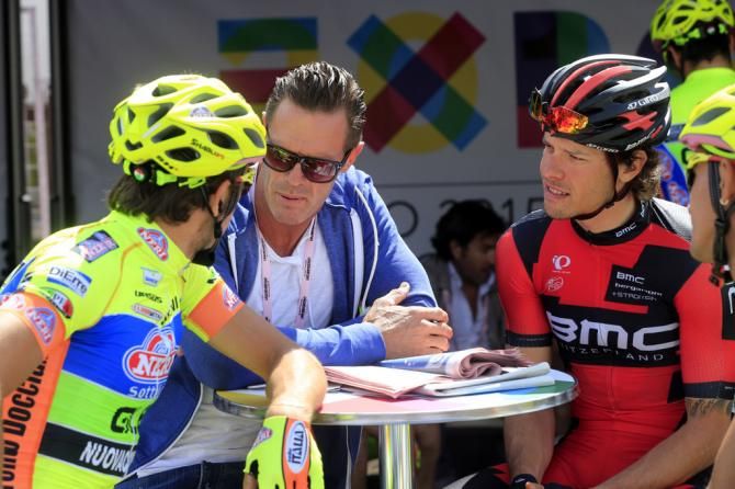 Mario Cipollini chats with Daniele Colli and Daniel Oss (BMC)