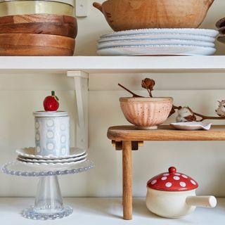Mix and match tableware on shelving
