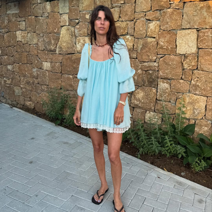Influencer wearing a baby doll dress