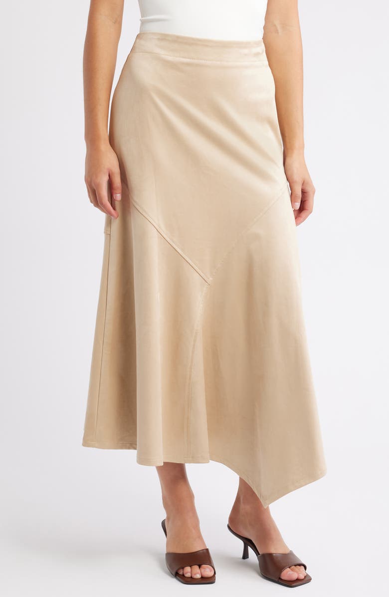 Asymmetrical Hem Faux Suede Midi Skirt