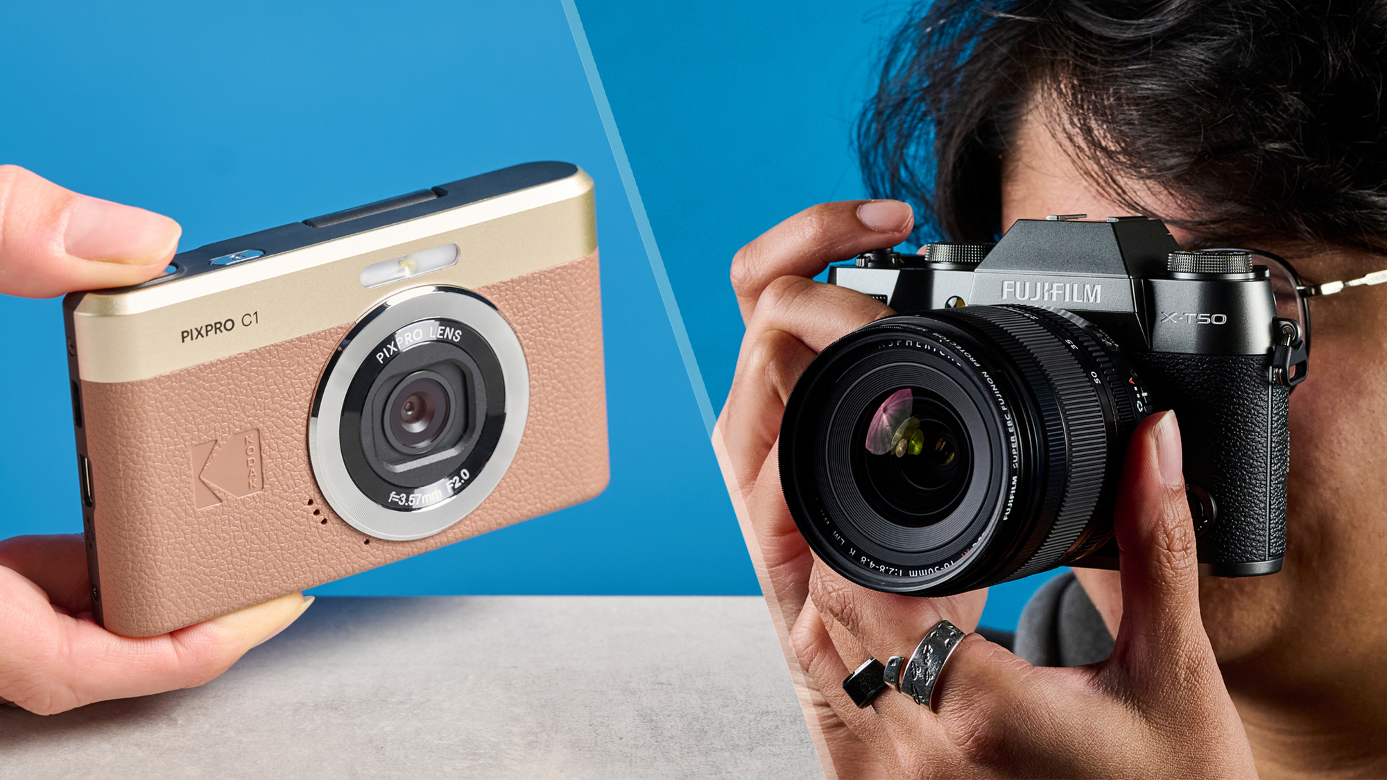 A Kodak PIXPRO C1 and a Fujifilm X-T50