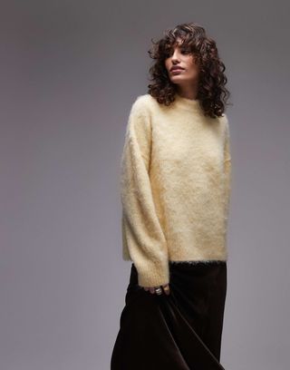 Topshop Fluffy Knit Relaxed Sweater in Buttermilk