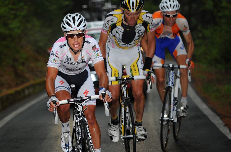 Richie Porte in the best young riders jersey when the Giro visited the Mortirolo in 2010