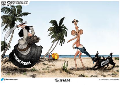Obama cartoon world terrorism climate change