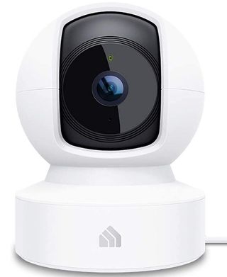 A white pet camera with a black screen over the lens.