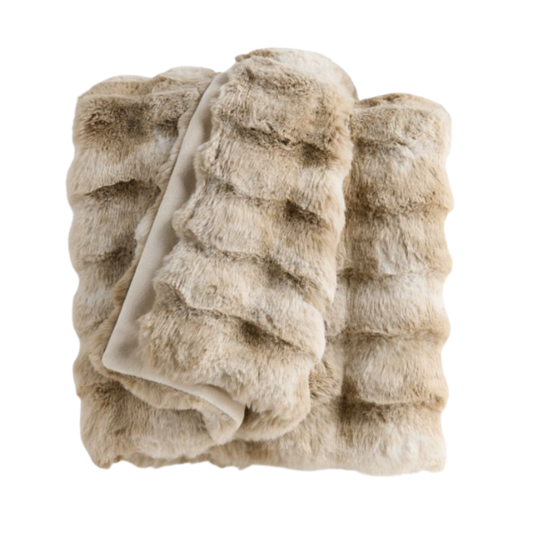 Crate &amp;amp; Barrel, Textured Faux Fur 70"x55" Sierra Tan Throw Blanket