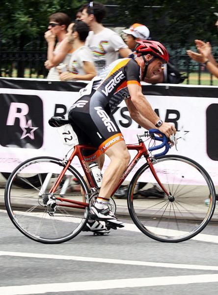 Former world champion downhill racer Jurgen Beneke (Old World Plaster) uses those skills to save the day and keep his rubber side up.