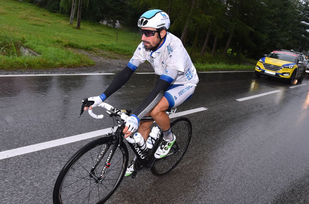 David Lozano (Novo Nordisk) was one of numerous riders to record a DNF in the rain soaked stage